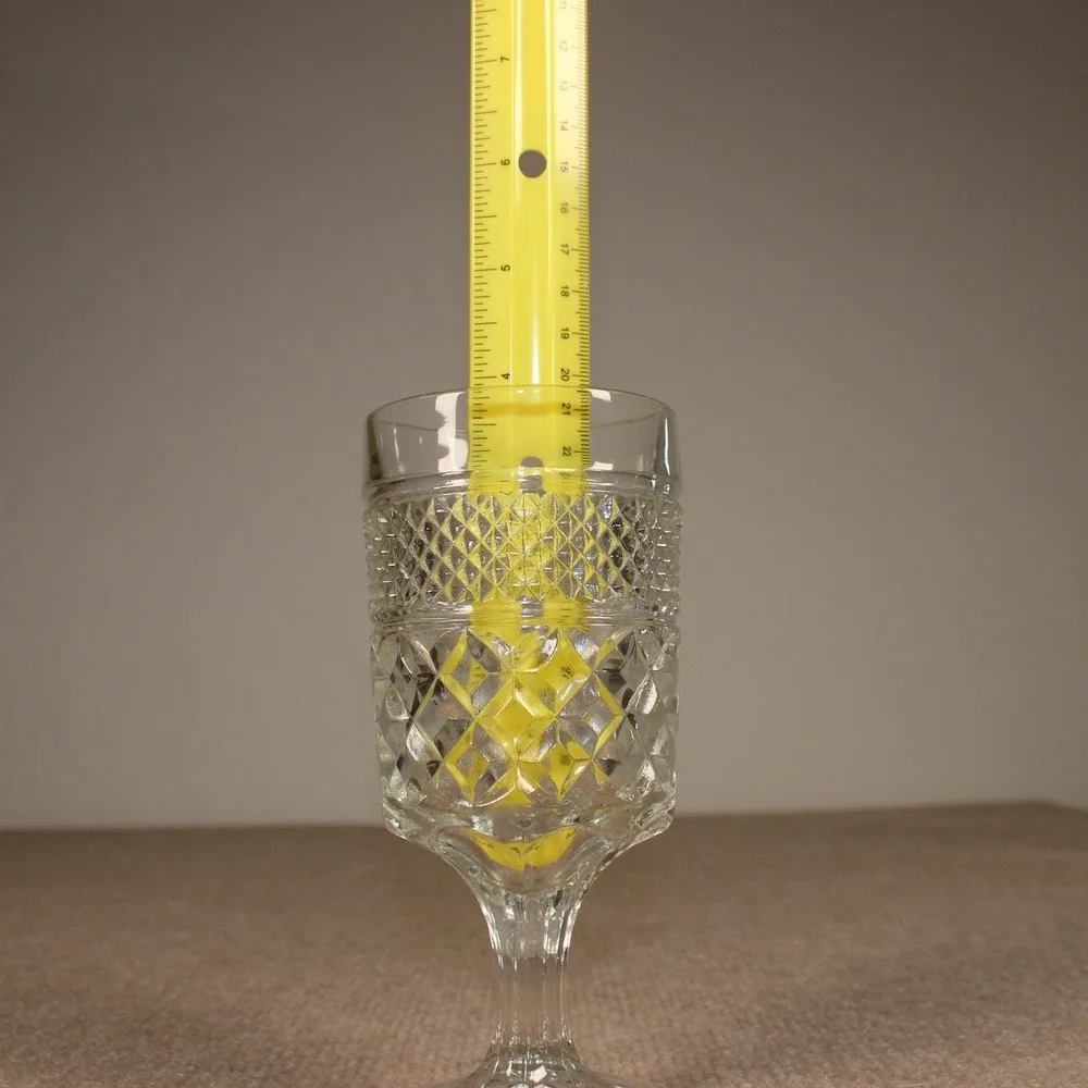 Vintage Clear Pressed Glass Goblet Diamond Cut Pattern Stemware Water Wine Glass